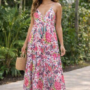 Debbie Katz South Beach Boho Multi Colored Maxi Dress Size Small